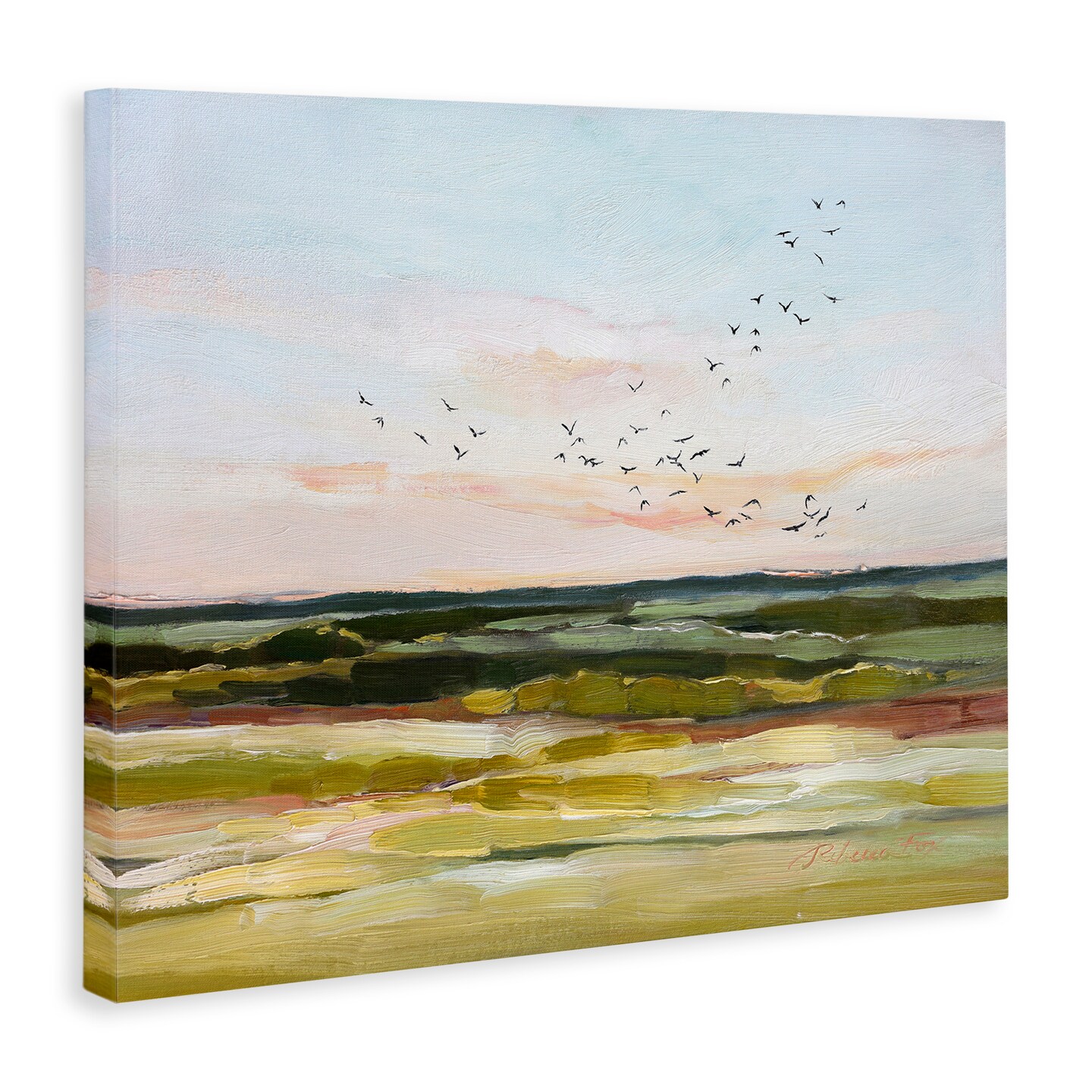 Stupell Industries Bird Flock over Grassland Canvas Wall Art Design by Rebecca Fox