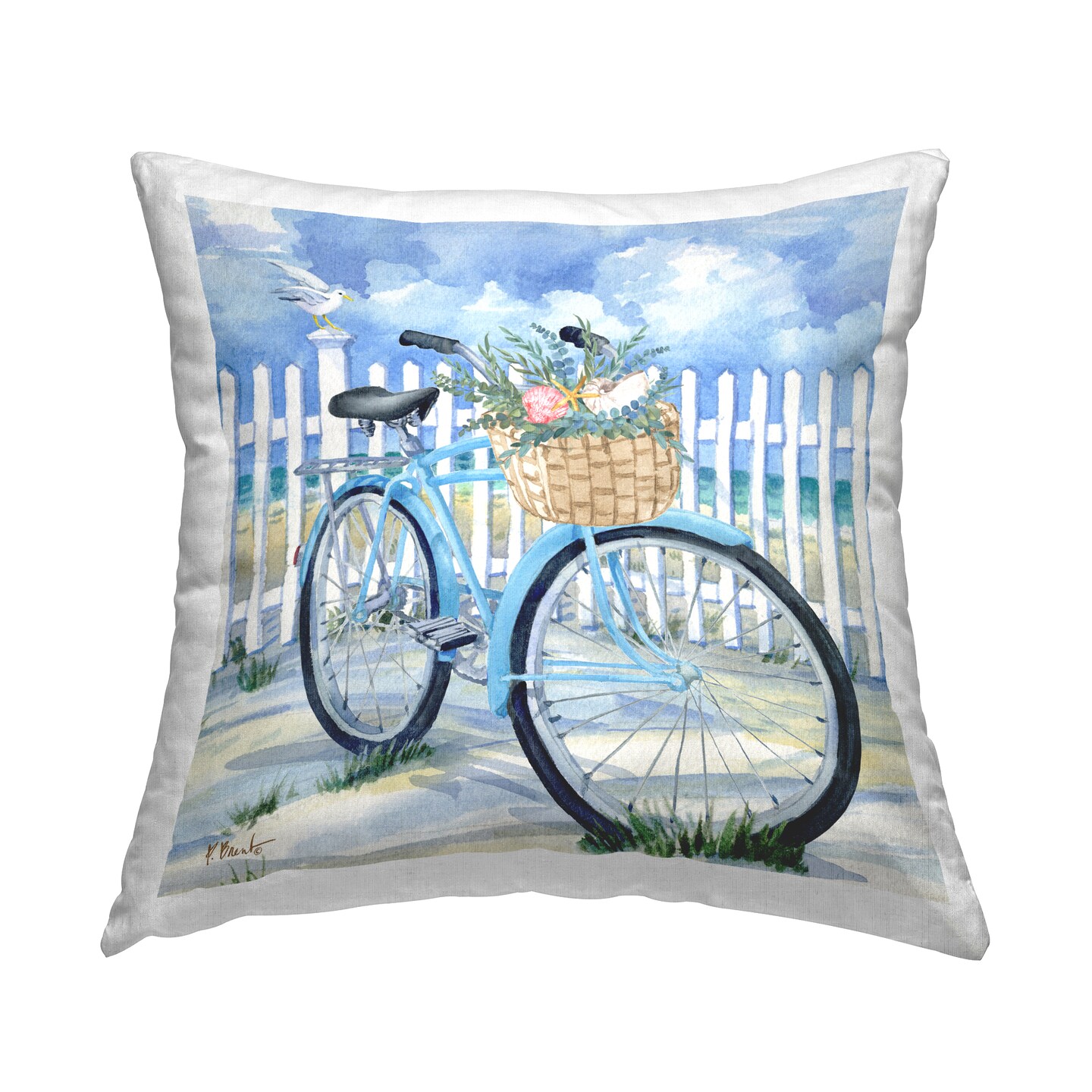 Rosemary Beach Bicycle Decorative Printed Throw Pillow Design by Paul Brent, 18 x 7 x 18
