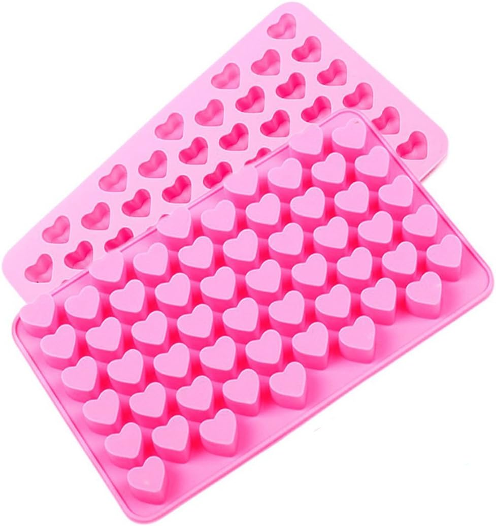 Silicone Mini Heart 55-Cavity Molds for Baking, Heart Shape Ice Cube Candy Chocolate Mold, Valentine Candy Molds, Pack of 2