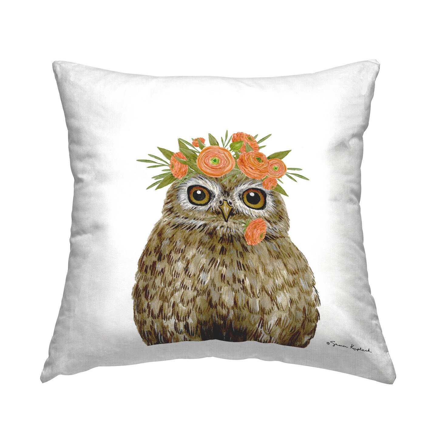 Owl &#x26; Rose Garland Design by Sharon Kuplack Throw Pillow 
