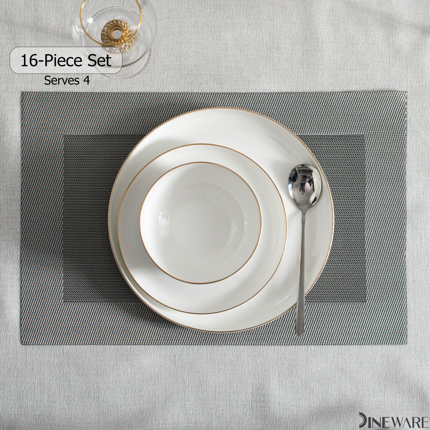 Perlaceo Luxurious Collection of White with Gold Rim Bone China Dinnerware Set - Lightweight and Durable - Service for 4 or 8, Including Dinner Plates, Salad Plates, and Cereal or Soup Bowls