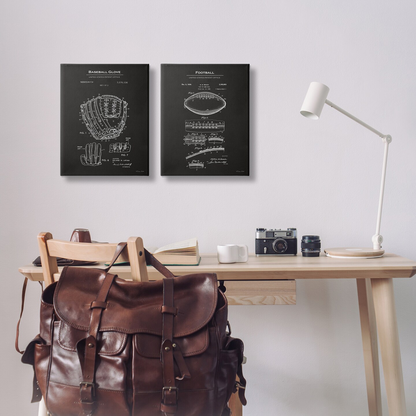Stupell Industries Football Baseball Glove Patent 2 pc Canvas Wall Art Set Design by Susan Ball