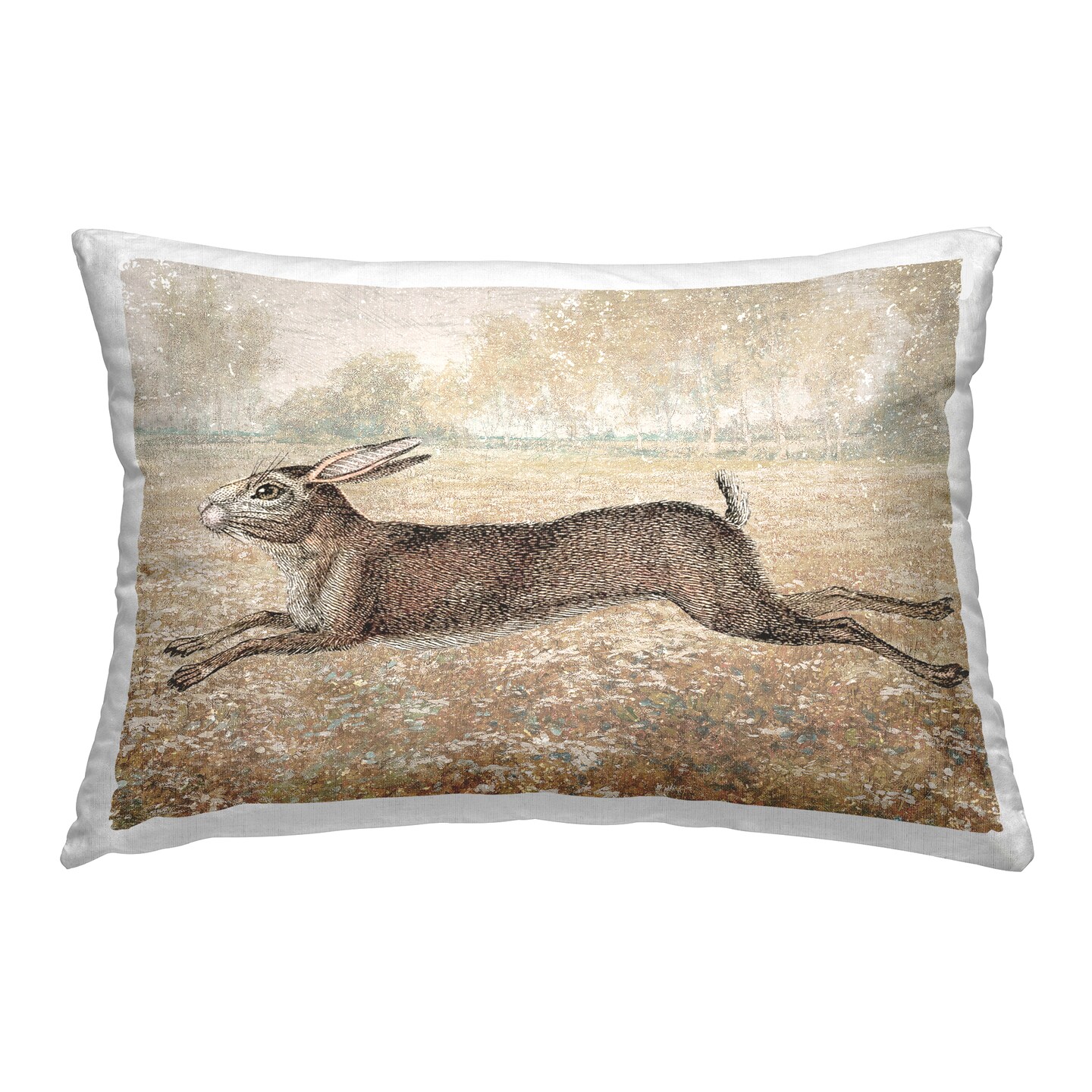 Traditional Jumping Hare Decorative Printed Throw Pillow Design by Daphne Polselli, 14 x 7 x 20
