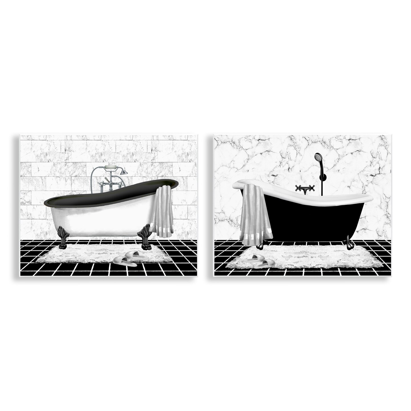 Stupell Industries Marble Clawfoot Soaking Tub 2 pc Wall Plaque Art Set Design by Conrad Knutsen