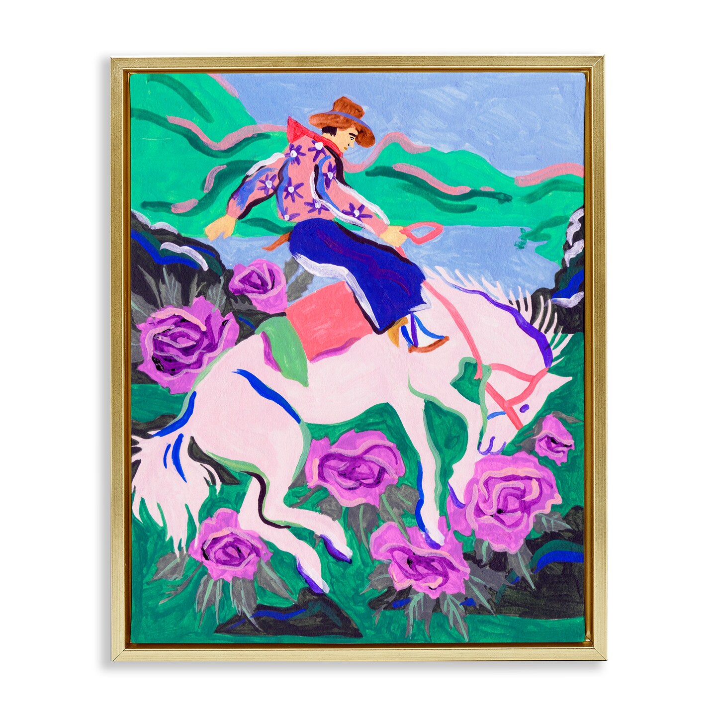 Stupell Industries Bold Hued Cowboy & Horse Framed Floater Canvas Wall Art Design by Tim OToole