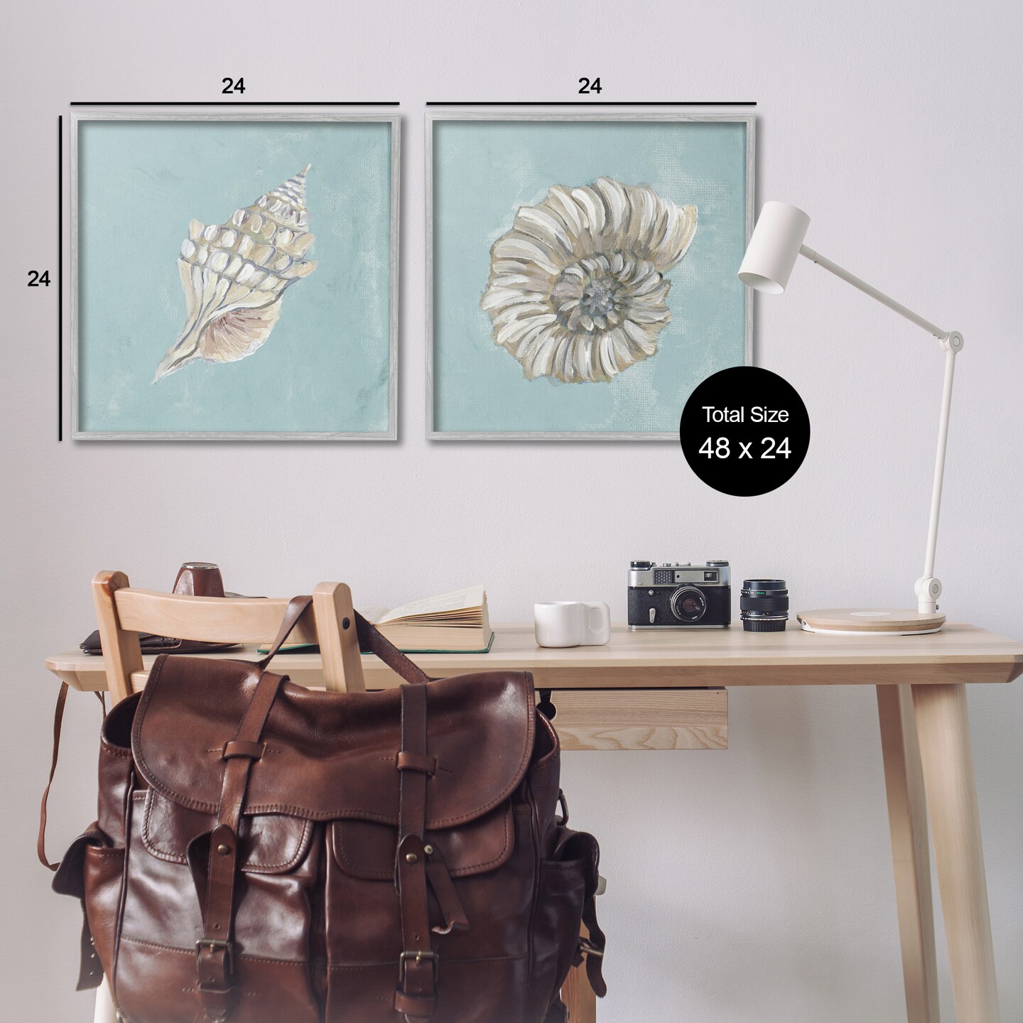 Stupell Industries Nautilus and Conch Seashells 2 pc Framed Giclee Wall Art Set Design by Julie Derice