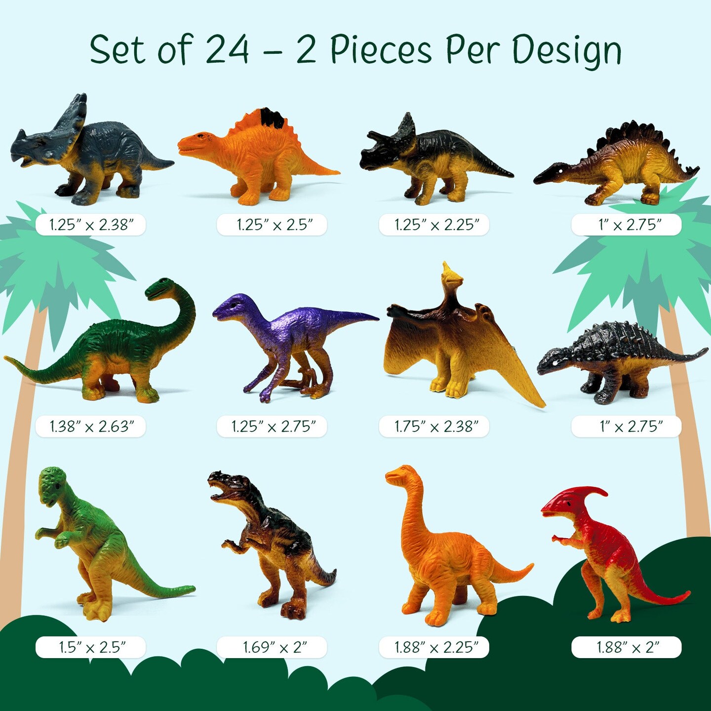 Wrapables Mini Plastic Dinosaur Figurines, Miniature Dino Figures for Cake Toppers, Birthday Party Favors, Stocking Stuffers, Easter Egg Fillers (Set of 24), Multi-color