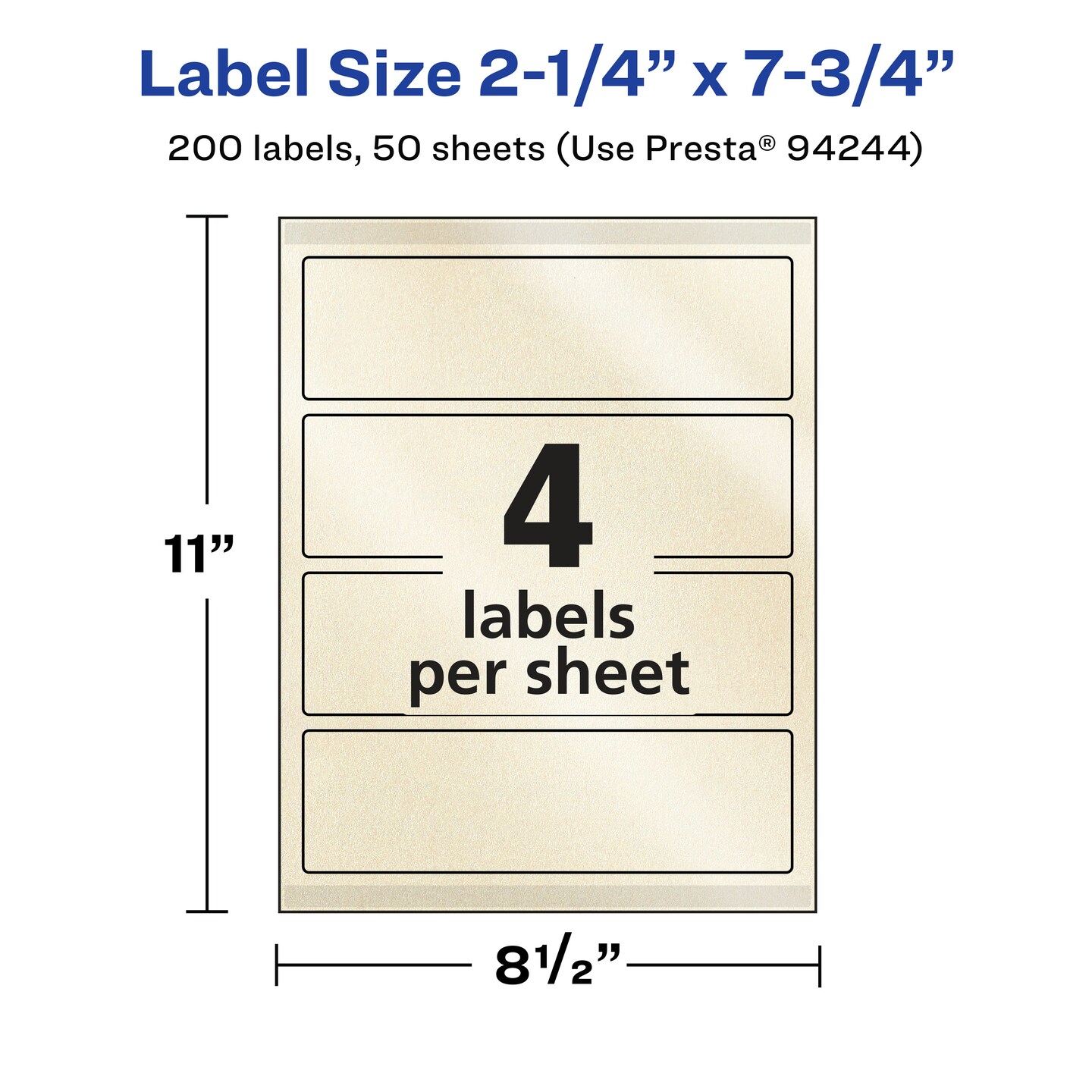 Avery Pearlized Ivory Rectangle Labels with Sure Feed Technology, Print-to-the-Edge, 2.25&#x22; x 7.75&#x22;