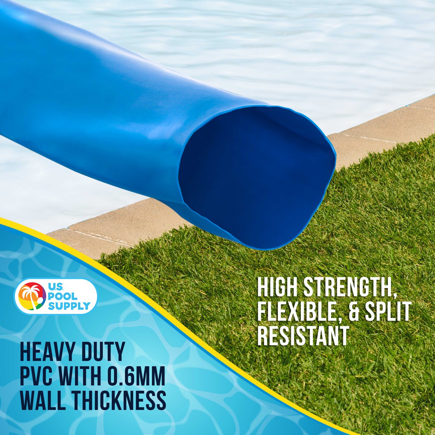 U.S. Pool Supply&#xAE; 1-1/2&#x22; x 100&#x27; Heavy Duty Blue Swimming Pool Backwash Hose with Hose Clamp