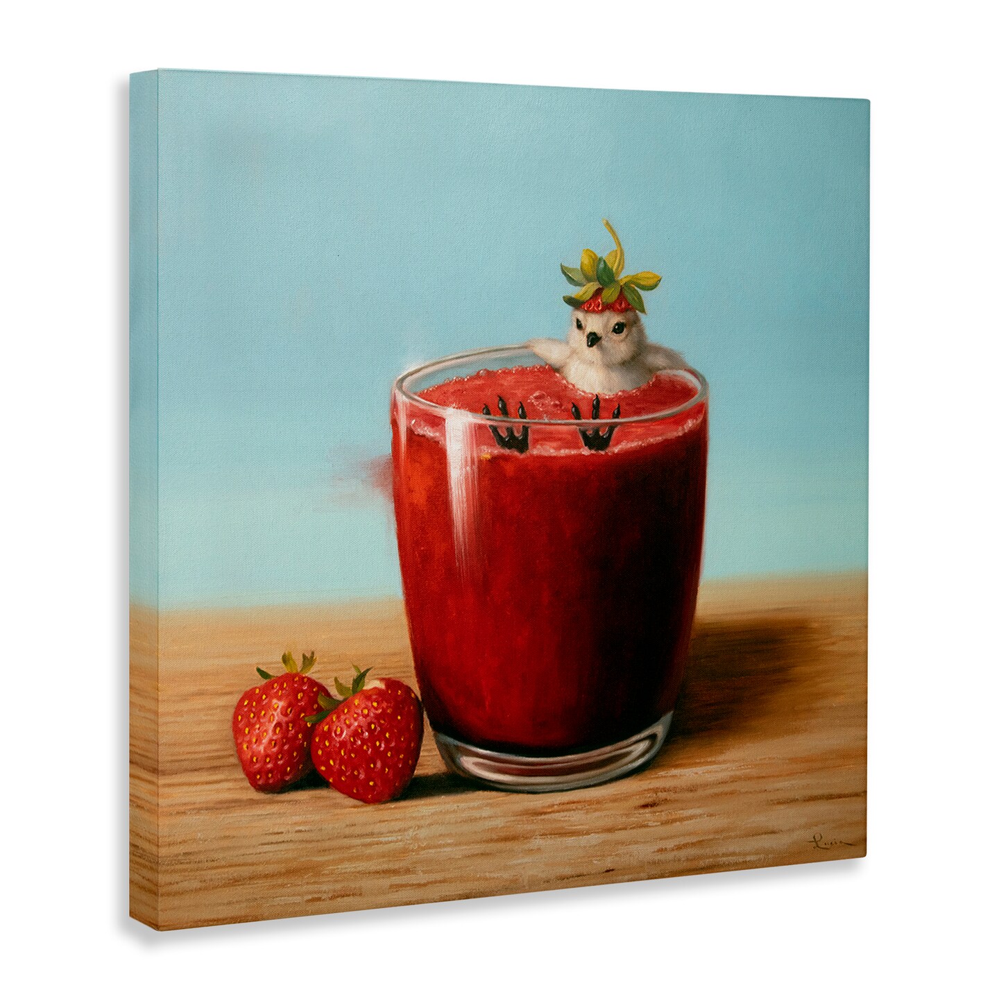 Stupell Industries Bird in Strawberry Drink Canvas Wall Art Design by Lucia Heffernan