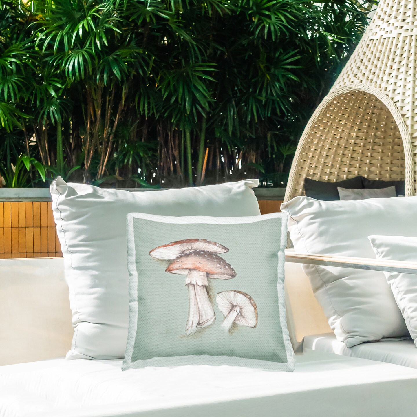 Mushroom Bunch Drawing Outdoor Printed Pillow Design by Eli Jones, 18 x 7 x 18