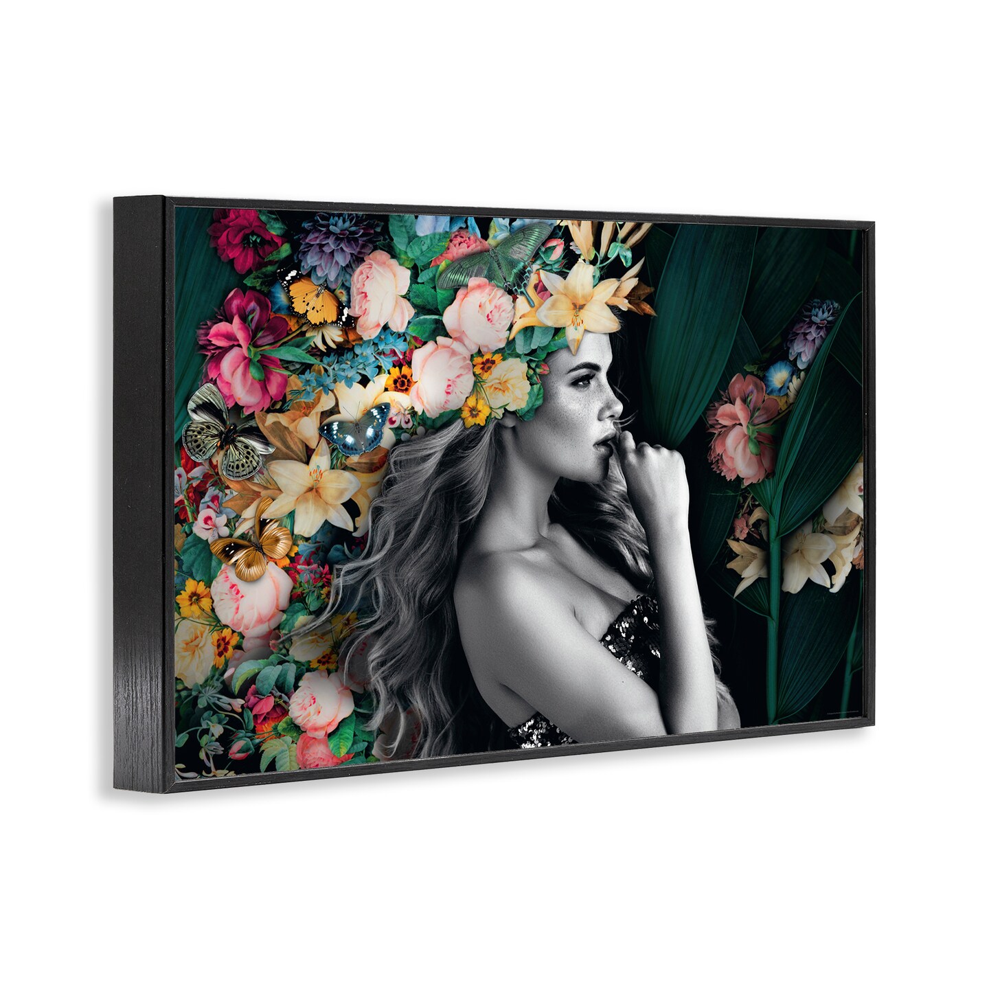 Stupell Industries Woman with Tropical Flowers Framed Giclee Wall Art Design by Reinders
