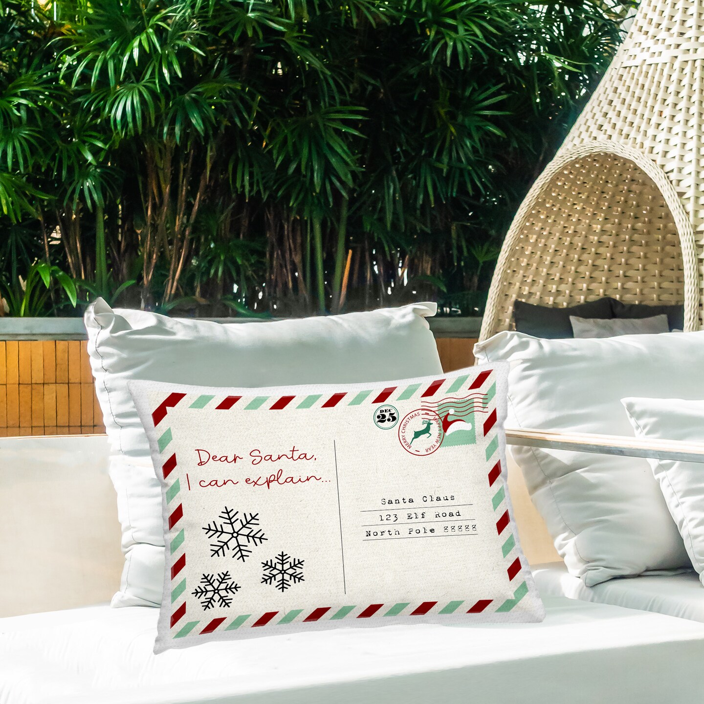 Dear Santa Holiday Postcard Design by Lil&#x27; Rue Outdoor Printed Pillow 