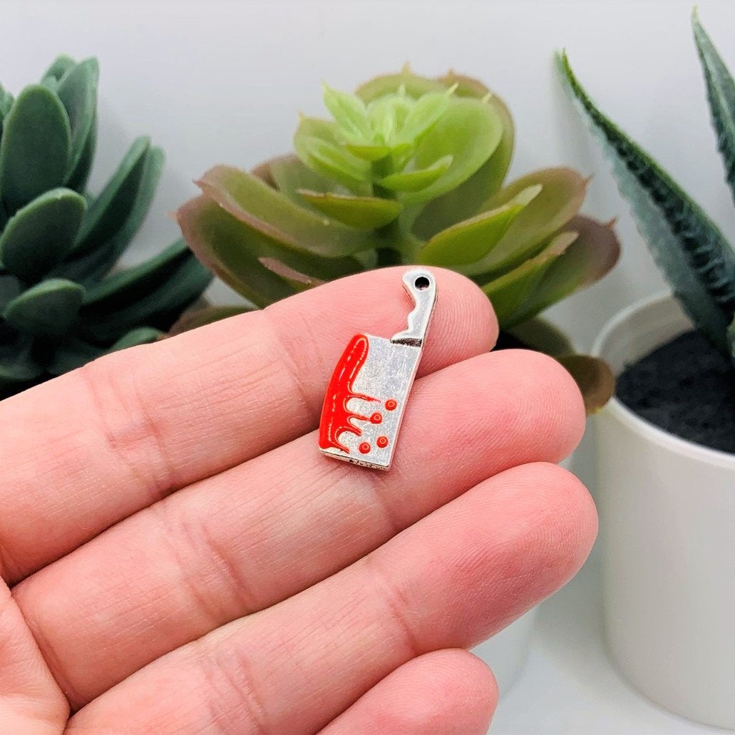 1, 4, 20 or 50 Pieces: Bloody Cleaver Knife Charms, Double Sided