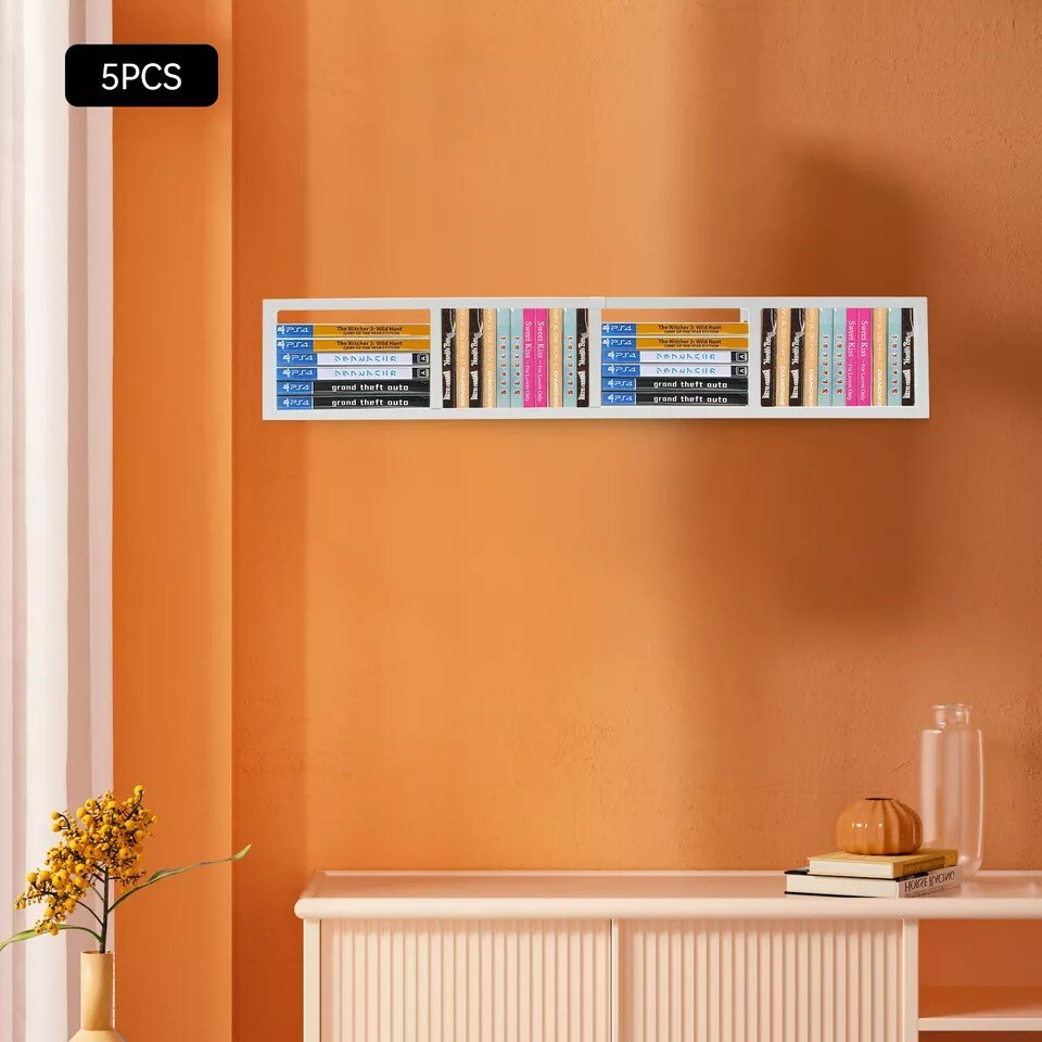 5 PCS Wall Mount Media Storage Rack CD DVD Organizer Metal Floating Shelf White