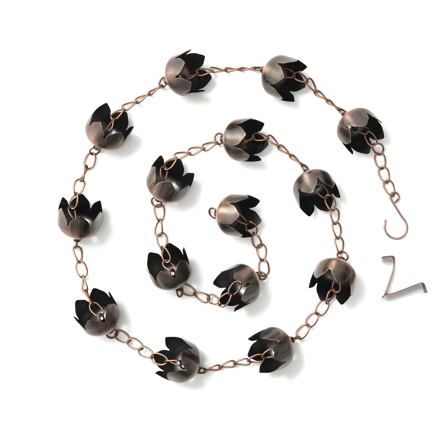 8.5ft 15-Piece Faux Copper Lotus Shaped Rain Chain with V-Shaped Gutter Clip