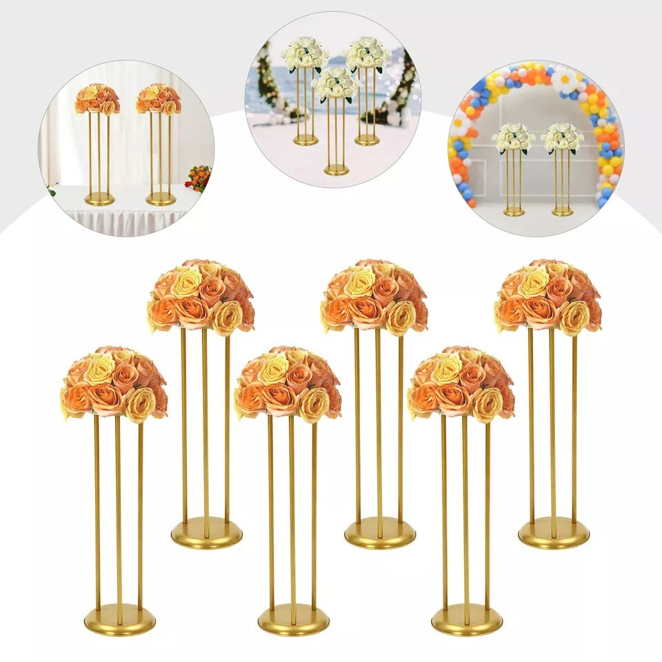 6 Pcs Columnar Gold Decorative Flower Stands Display Stand For Weddings 20*60cm