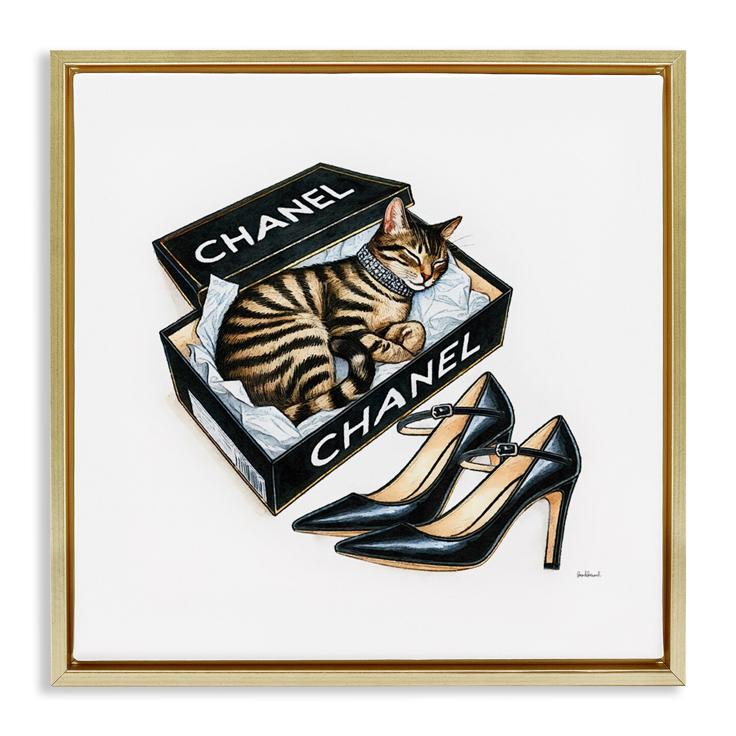 Stupell Industries Sleeping Cat in Shoe Box Framed Floater Canvas