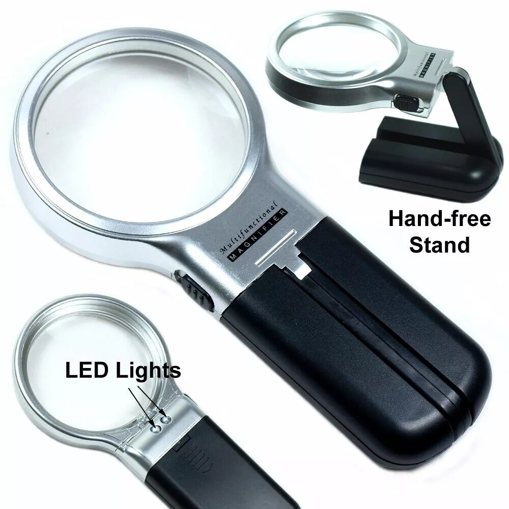 Kitcheniva 3X Illuminated Magnifier 3&#x22; Lighted Magnifying Glass LED Folding Stand