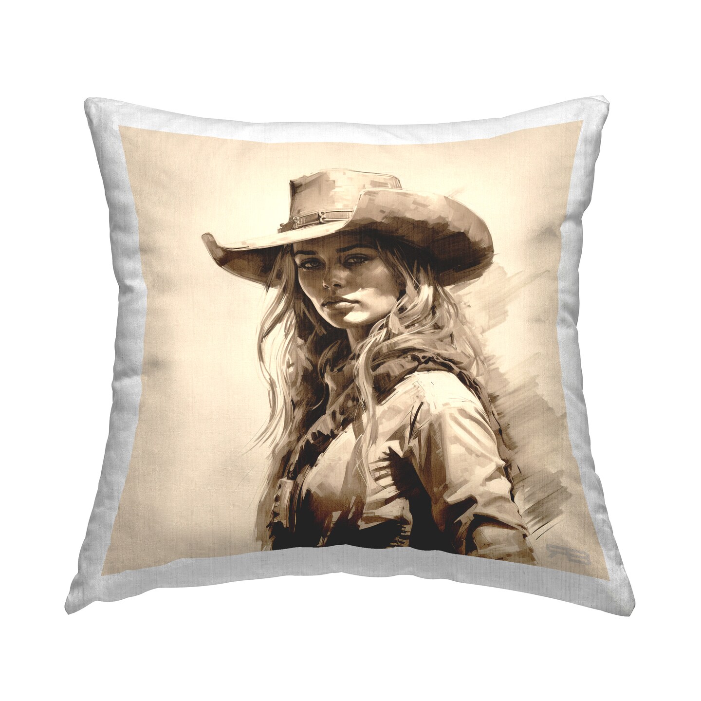 Western Cowgirl Gaze Decorative Printed Throw Pillow Design by RB, 18 x 7 x 18