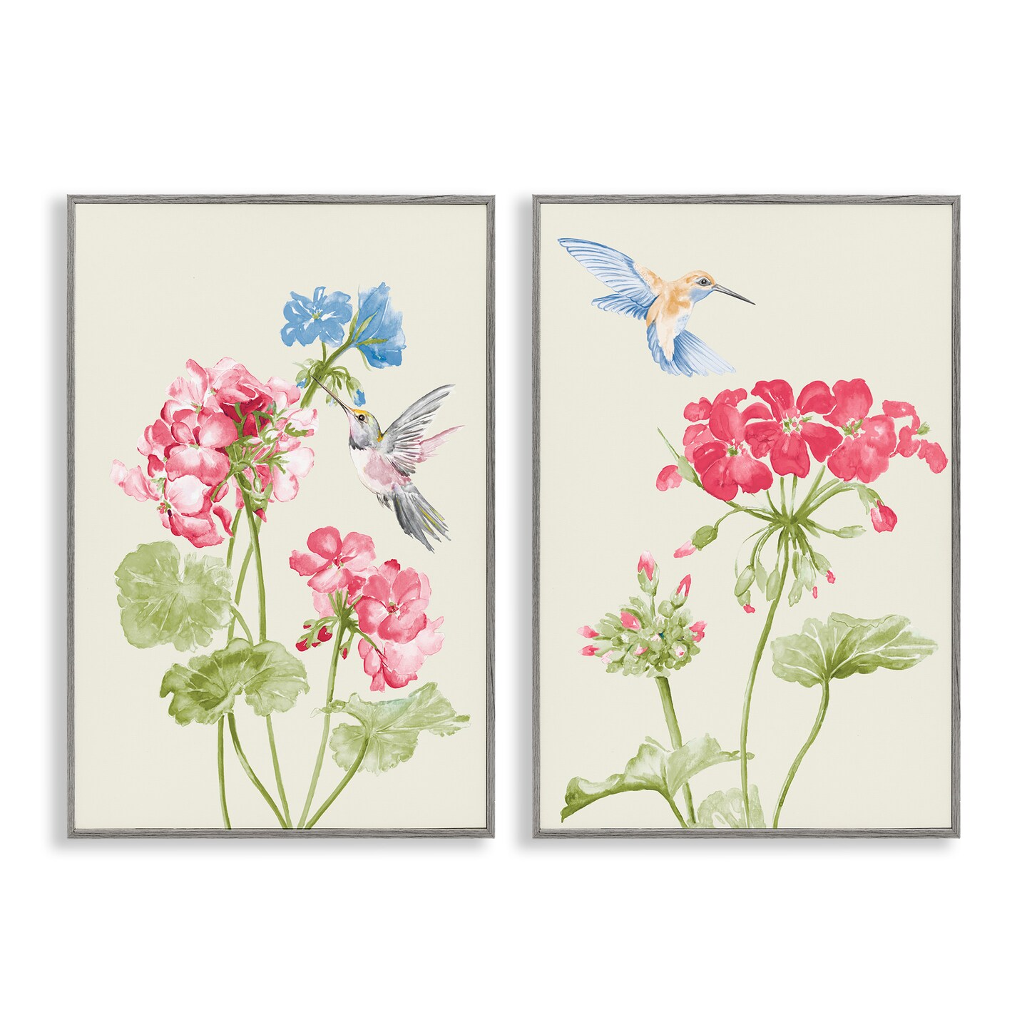 Stupell Industries Pink Geranium Hummingbirds 2 pc Framed Giclee Wall Art Set Design by Patricia Pinto