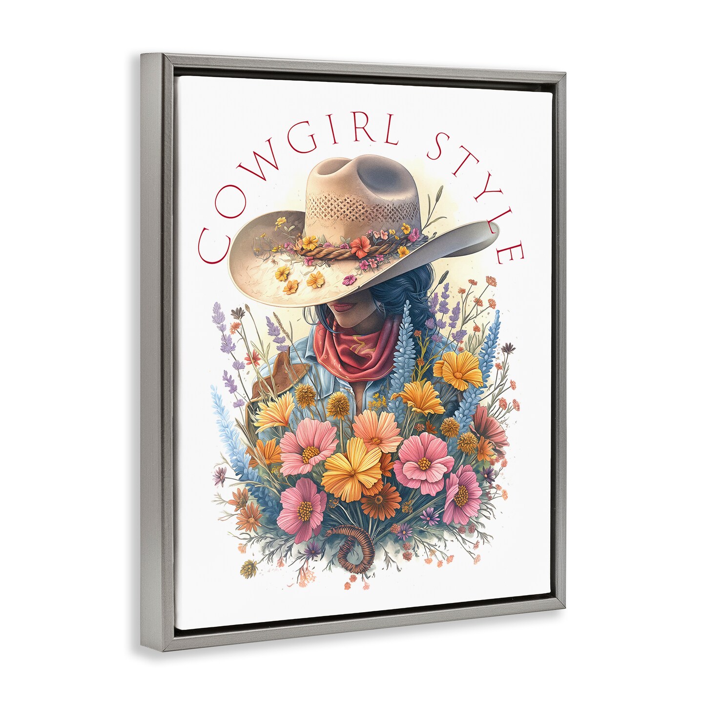 Stupell Industries Cowgirl Style with Florals Framed Floater Canvas Wall Art Design by Steve Hunziker