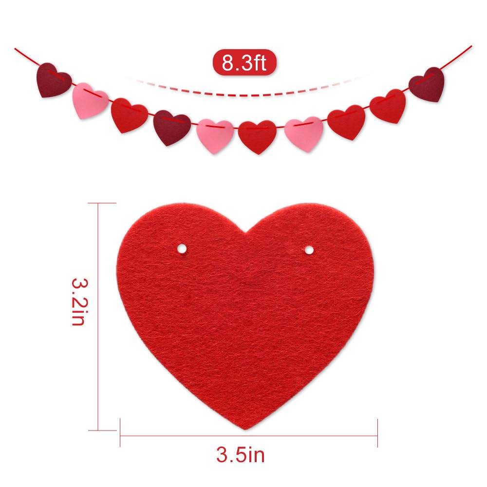 Valentines Day Decorations, Pre-Strung Felt Heart Garland for Mantle, Wall, Party Decorations, Hanging Hearts Decorations for Valentines Day Decor - 6 Strips of Valentine&#x27;s Day Banner