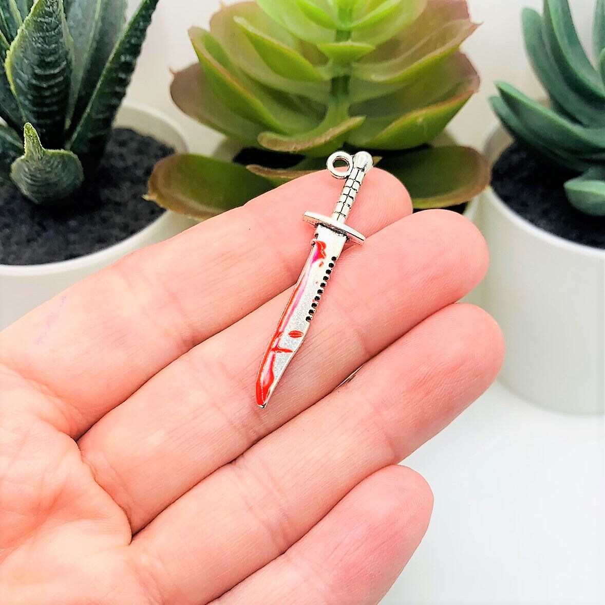 1, 4, 20 or 50 Pieces: Bloody Hunting Knife Charms, Double Sided
