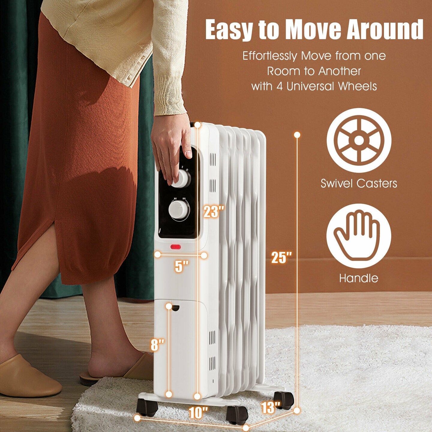 Oil Filled Portable Radiator Space Heater with Adjustable Thermostat