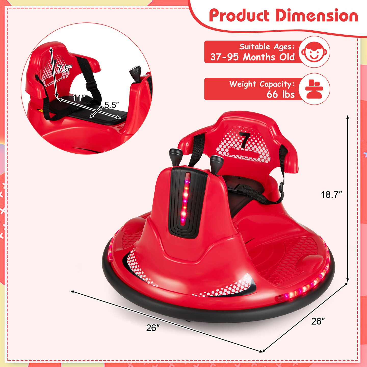 12V Kids Ride On Bumper Car with Remote Control Lights and Music