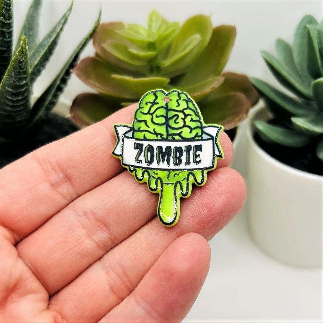 1, 4 or 20 Pieces: Acrylic Zombie Brain Halloween Charm - Double Sided