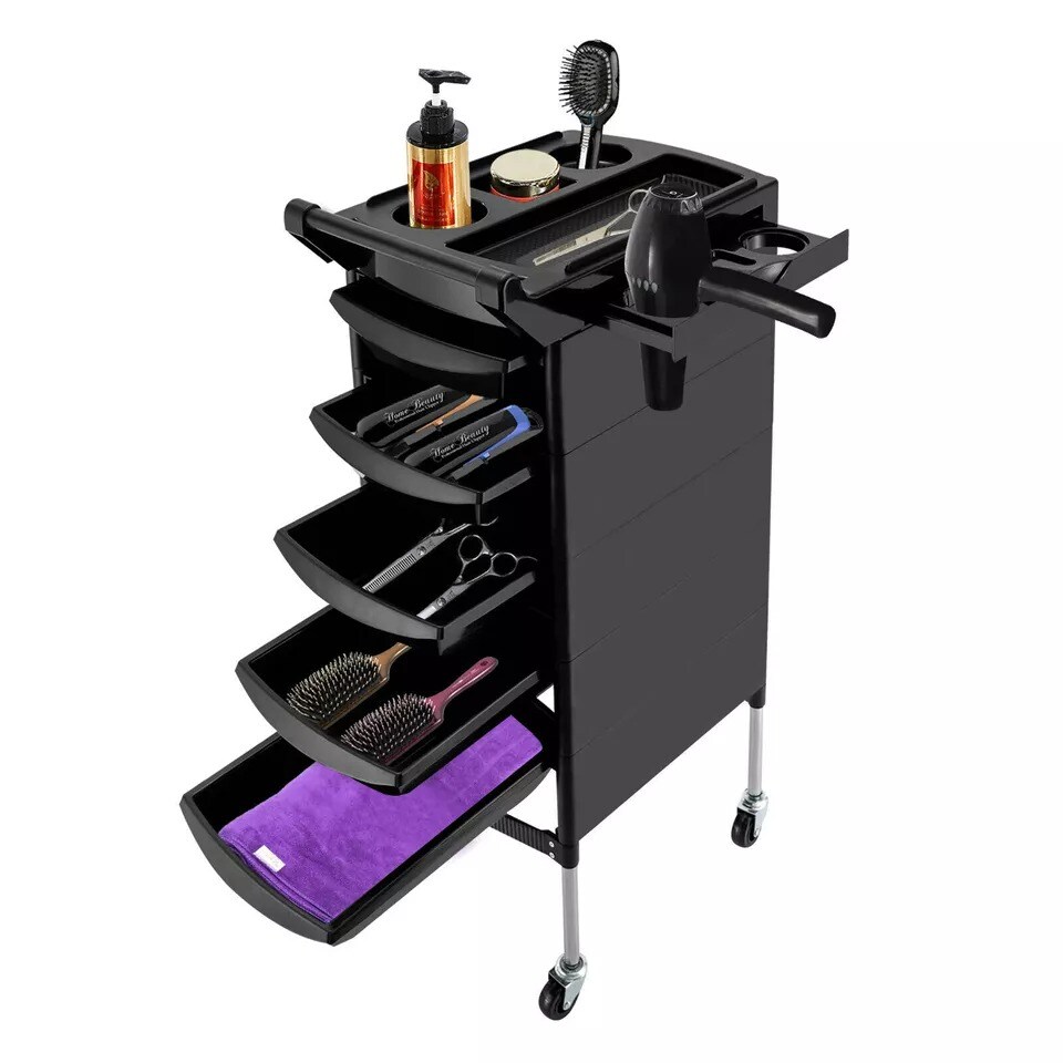 5 Drawers Salon Spa Styling Station Trolley Equipment Rolling Storage Tray Cart