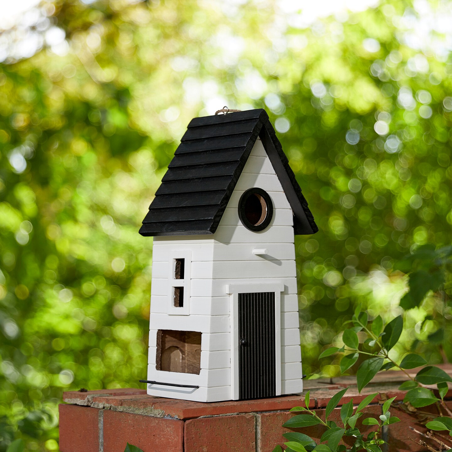 14.25"H Modern Functional and Decorative Solid Wood White Outdoor Garden Birdhouse