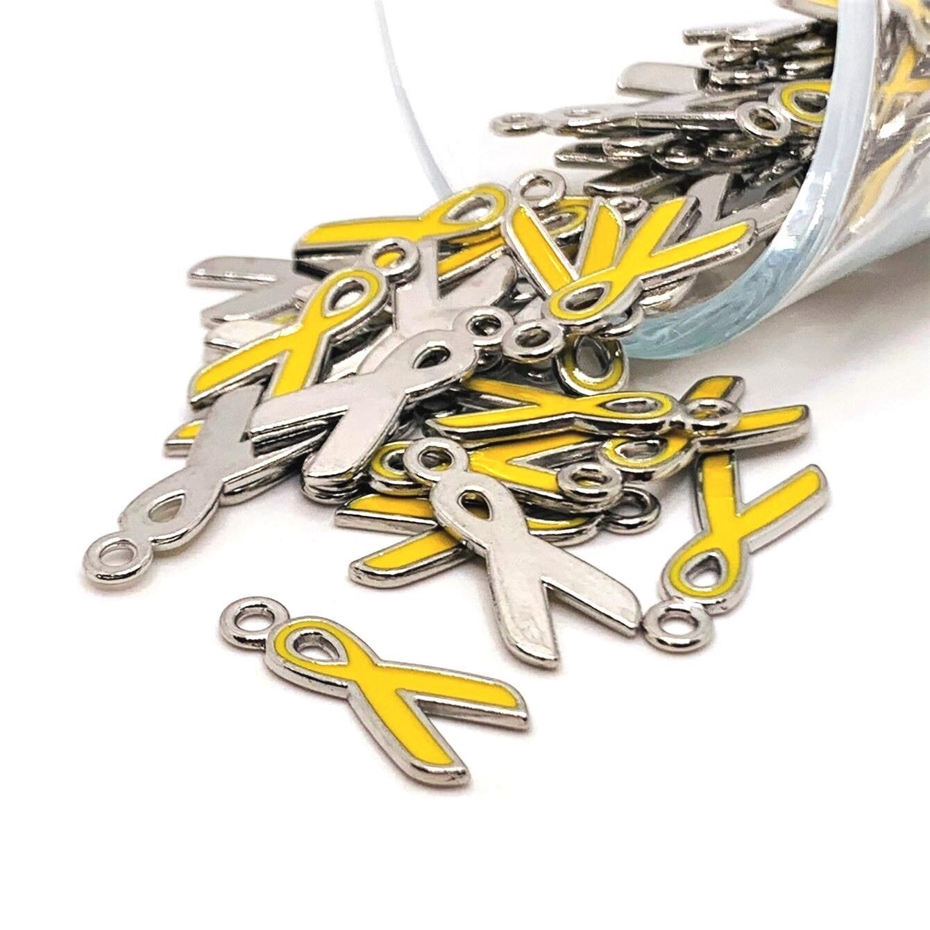 4, 20 or 50 Pieces: Yellow Awareness Ribbon Charms - Support Our Troops