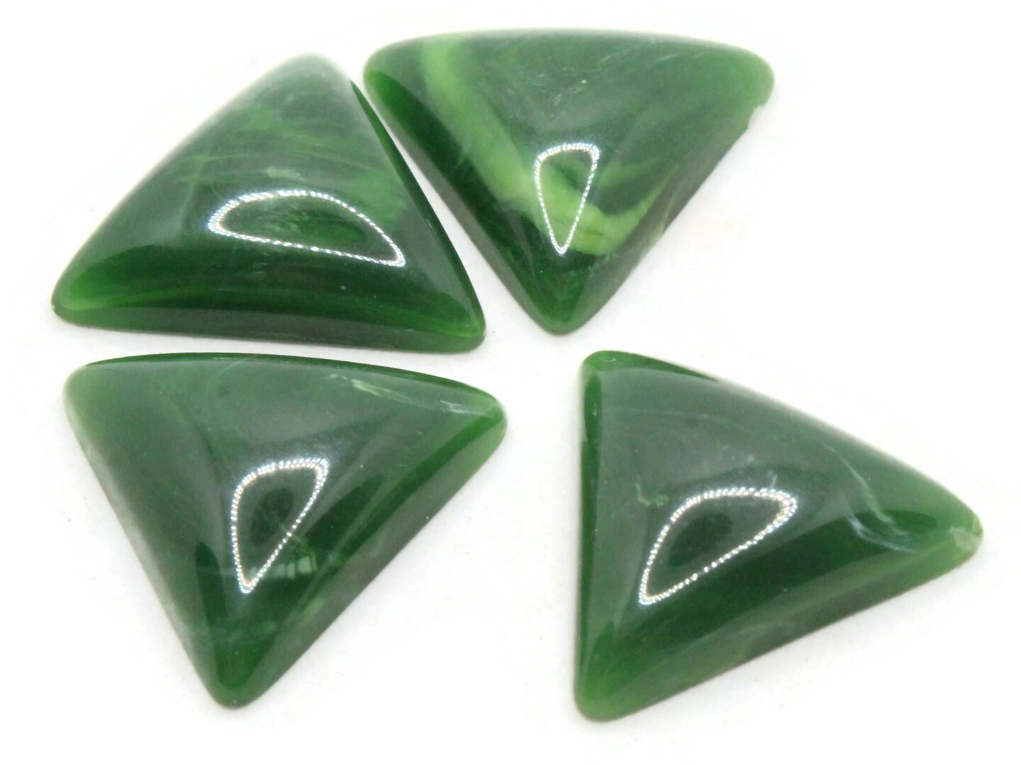 4 23mm Green Triangle Vintage Lucite Plastic Cabochon