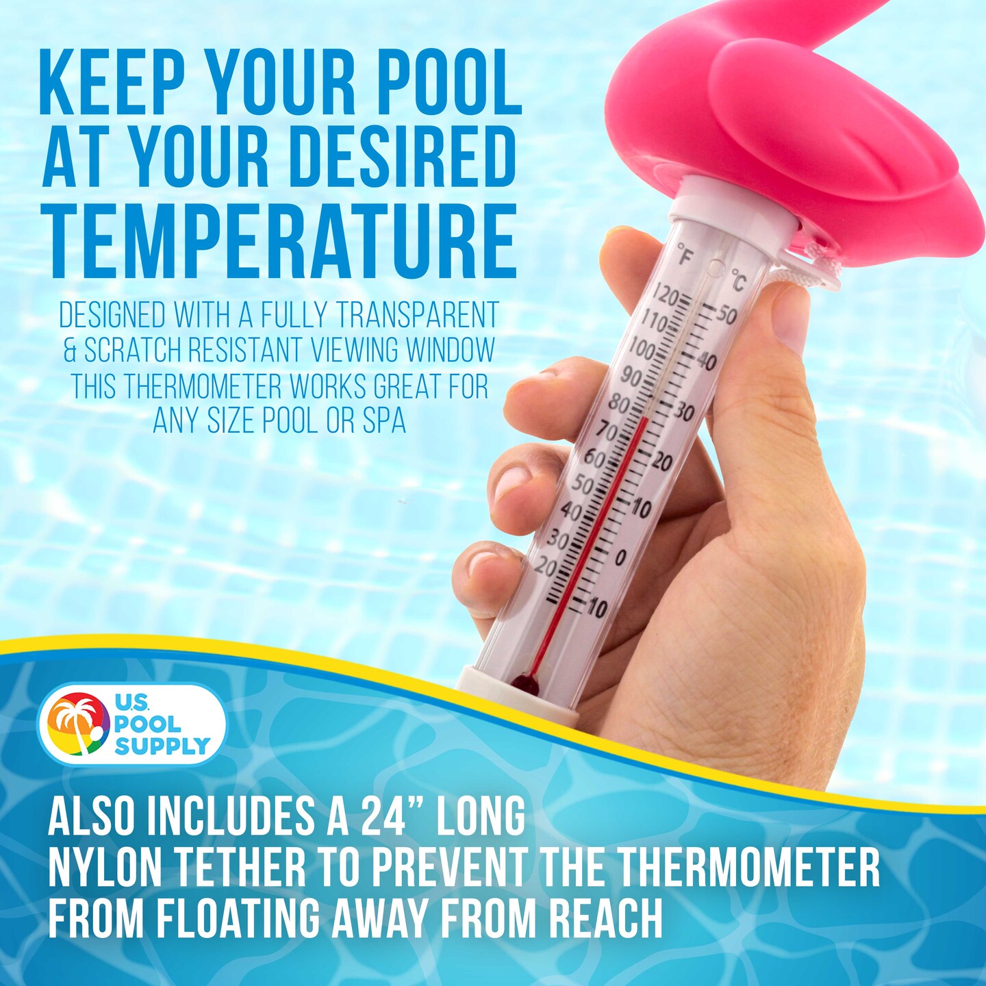 U.S. Pool Supply&#xAE; Floating Flamingo Thermometer - Easy to Read Temperature Display, Measures up to 120&#xB0; Fahrenheit &#x26; 50&#xB0; Celsius - Swimming Pools, Spas, Kids Pools