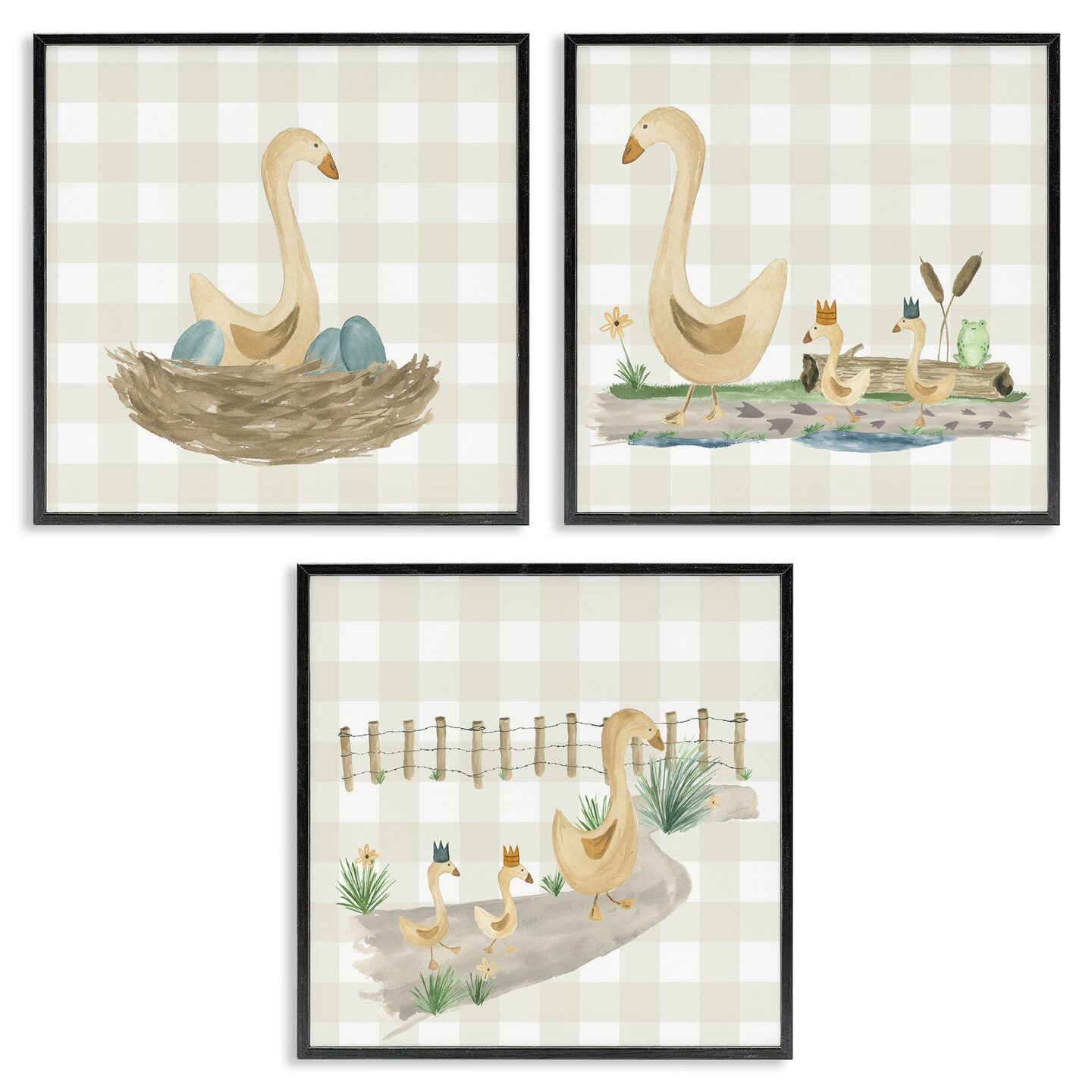 Stupell Industries Mama Goose & Ducklings 3 pc Framed Giclee Wall Art Set Design by Lucille Price