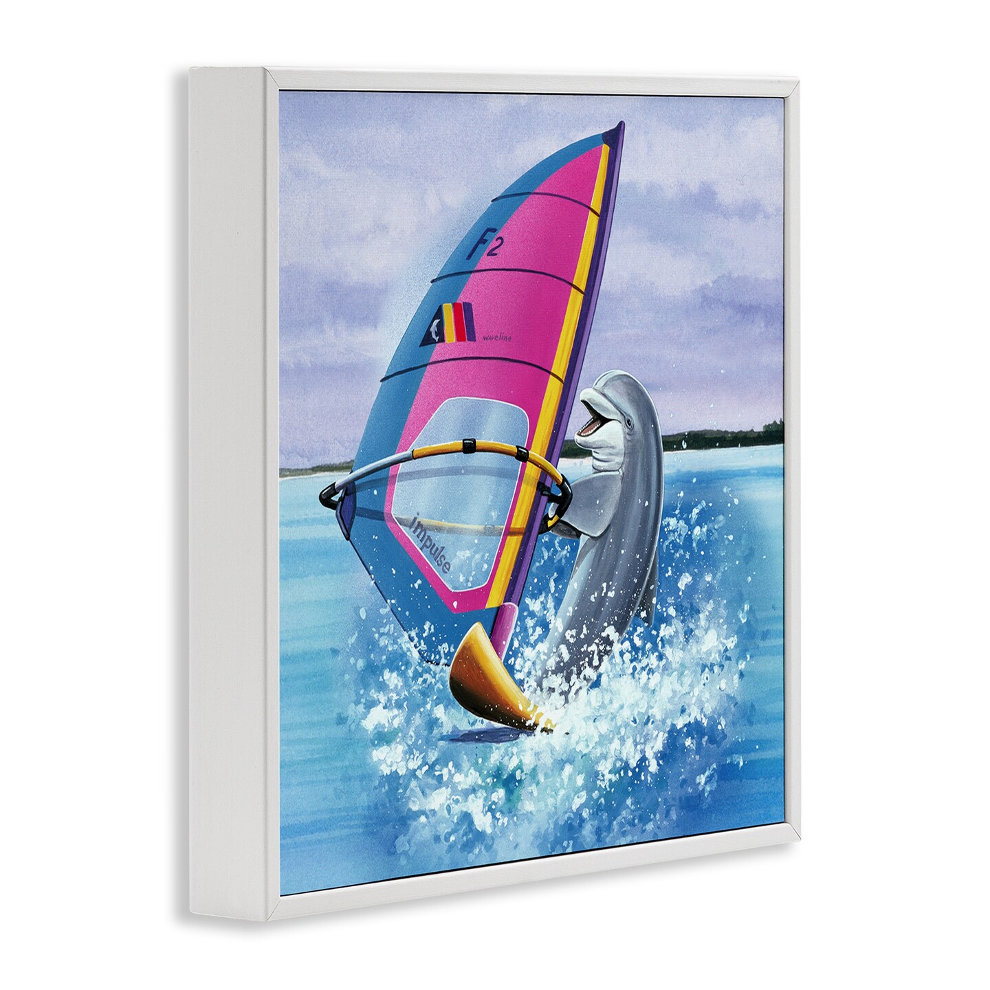 Stupell Industries Wind Surfer Dolphin Framed Giclee Wall Art Design by Art Brands Holdings, LLC.