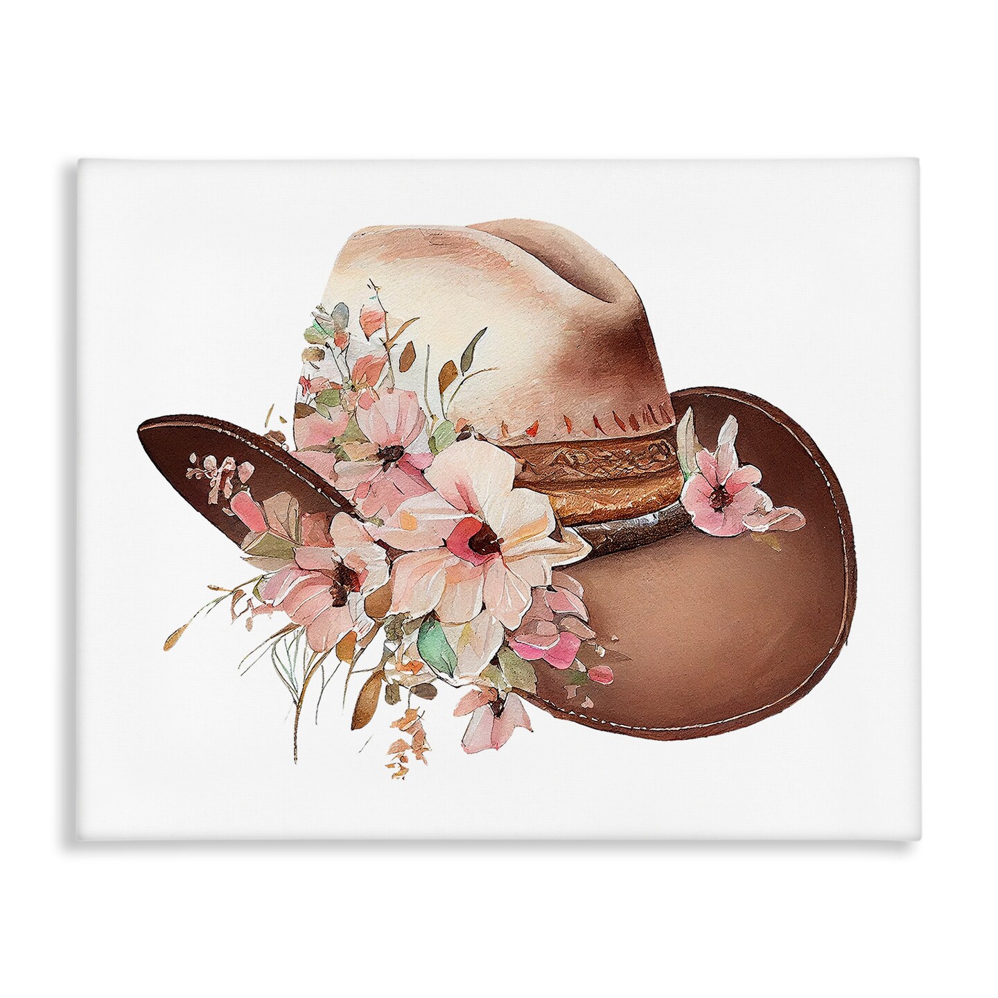 Stupell Industries Pink Floral Cowboy Hat Canvas Wall Art 