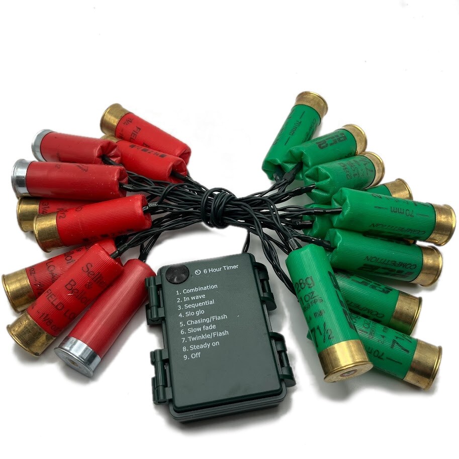 Shotgun Shell Christmas Lights 20ct 8ft, Multiple Color Options