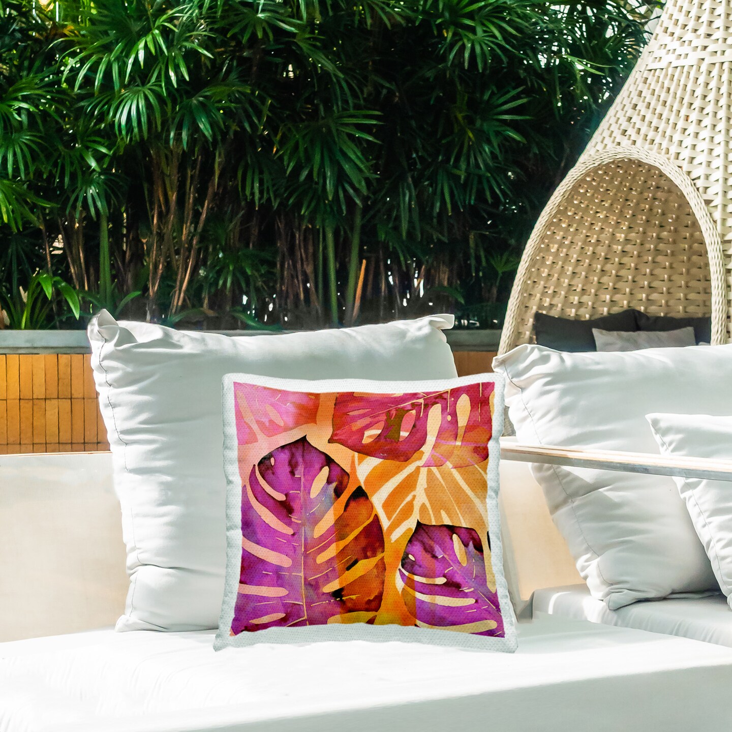 Bold Patterned Monstera Design by Andrea Haase Outdoor Printed Pillow 