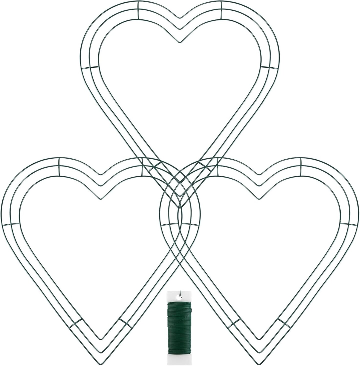 3 Pack Heart Shaped Wire Wreath Frame 14 Inch Green Metal Floral Wreath