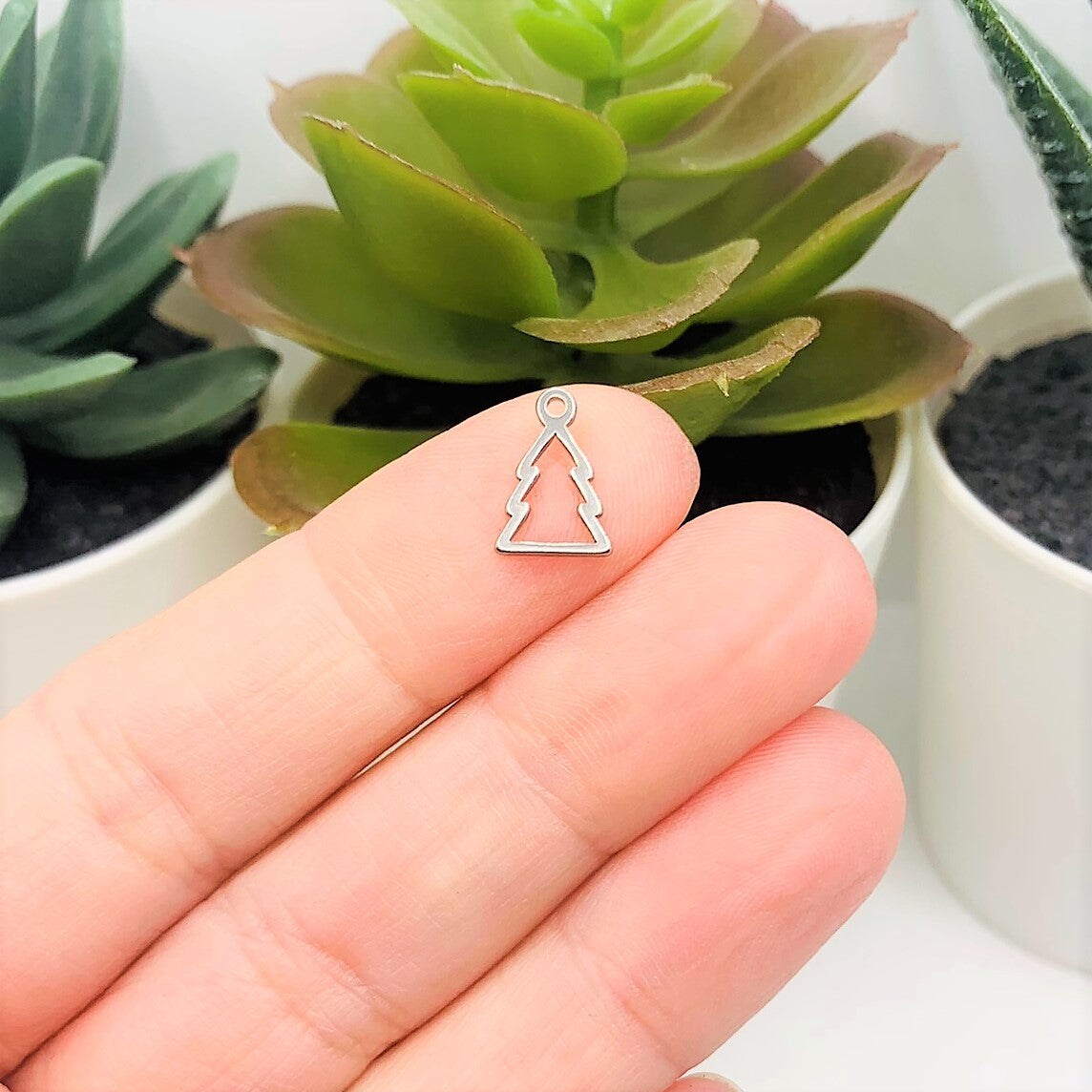 1, 4, 20 or 50 Pieces: Small Stainless Steel Christmas Tree Charms