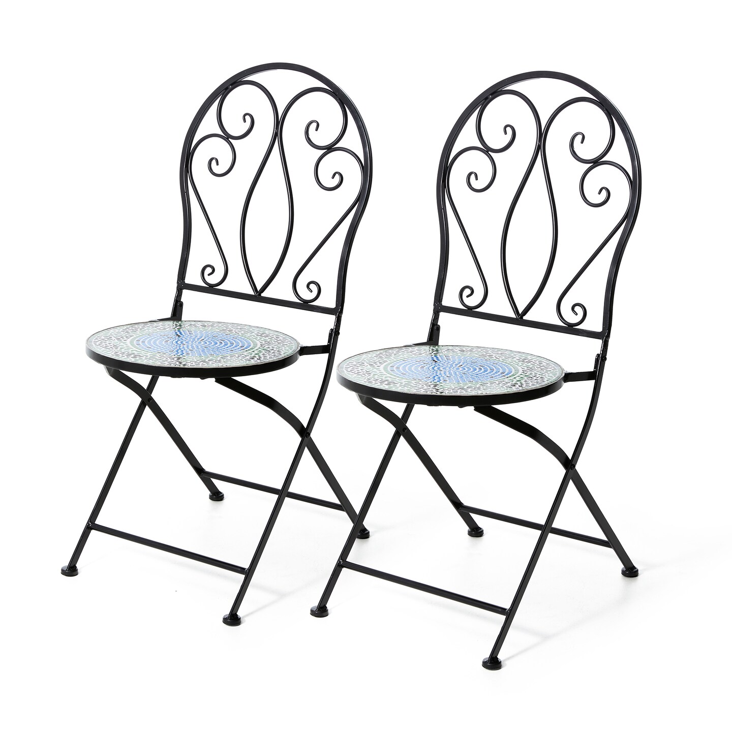 Set of 3 Black Outdoor Metal and Ceramic Tile Folding Bistro Set