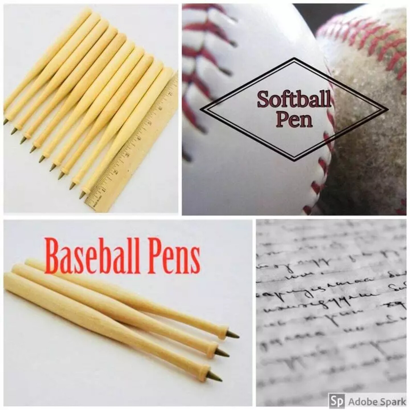 Kitcheniva 10 Pcs 8&#x22; x 5/8&#x22; Maple Wood Baseball Pens Baseball Party Favor Gift