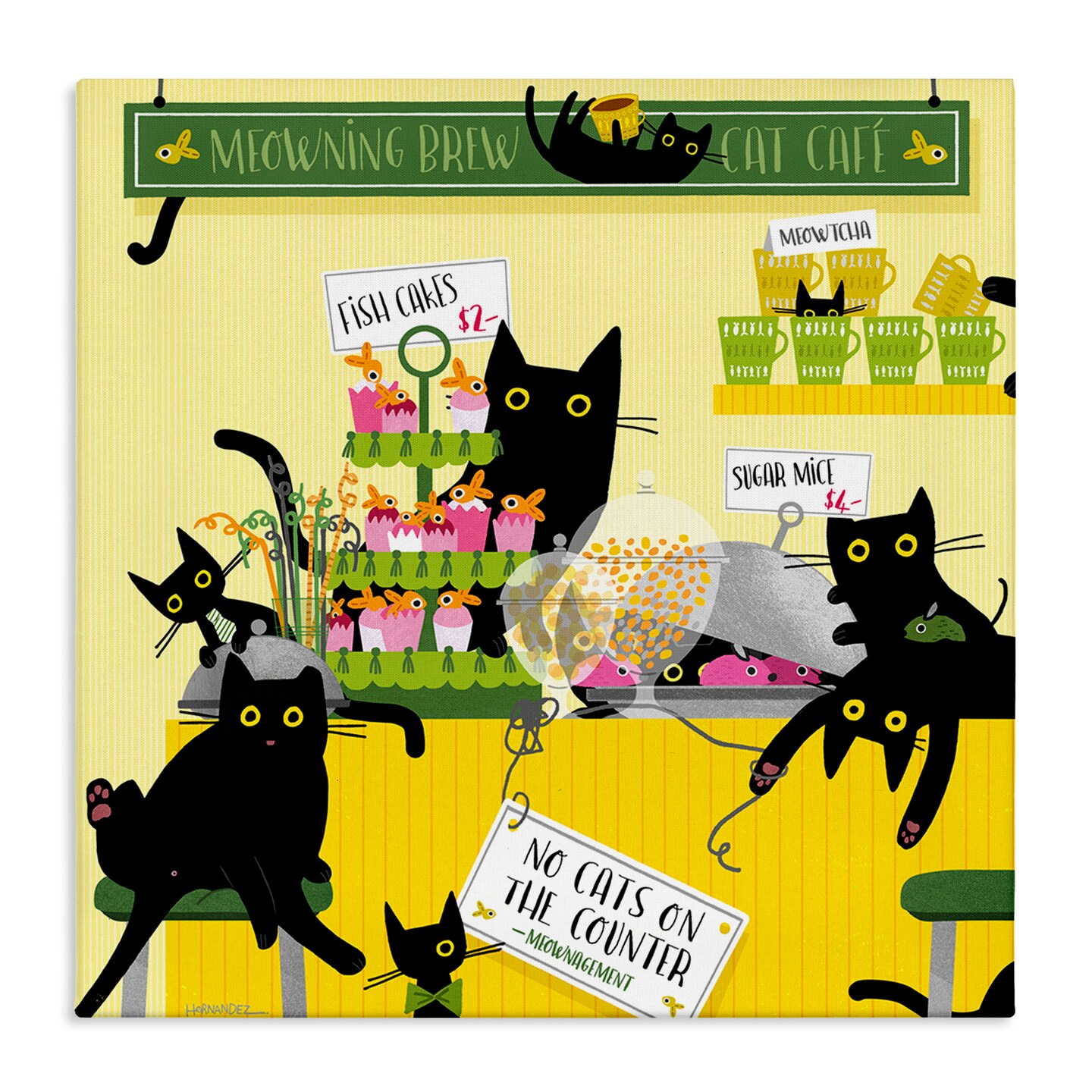 Stupell Industries Silly Cat Café Bakery Canvas Wall Art Design by Leeza Hernandez