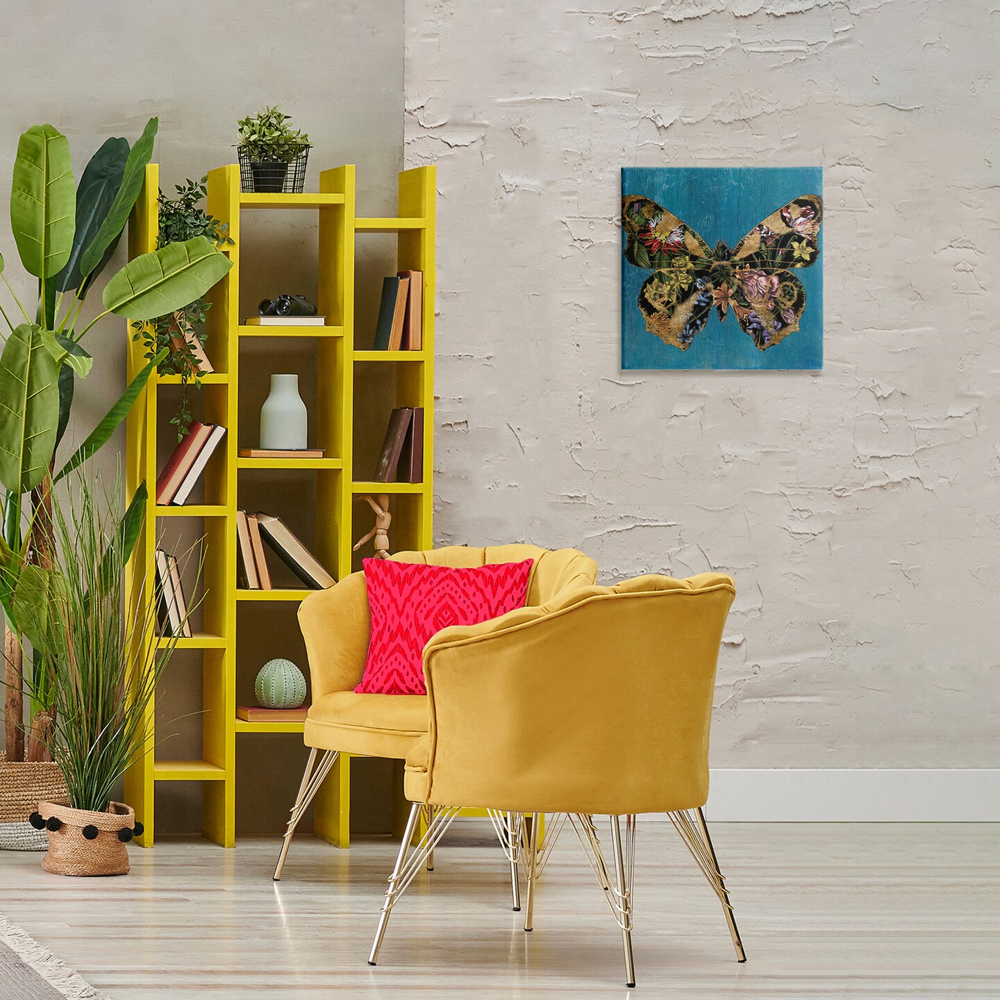 Stupell Industries Vivid Blue with Butterfly Canvas Wall Art Design by Naomi McCavitt