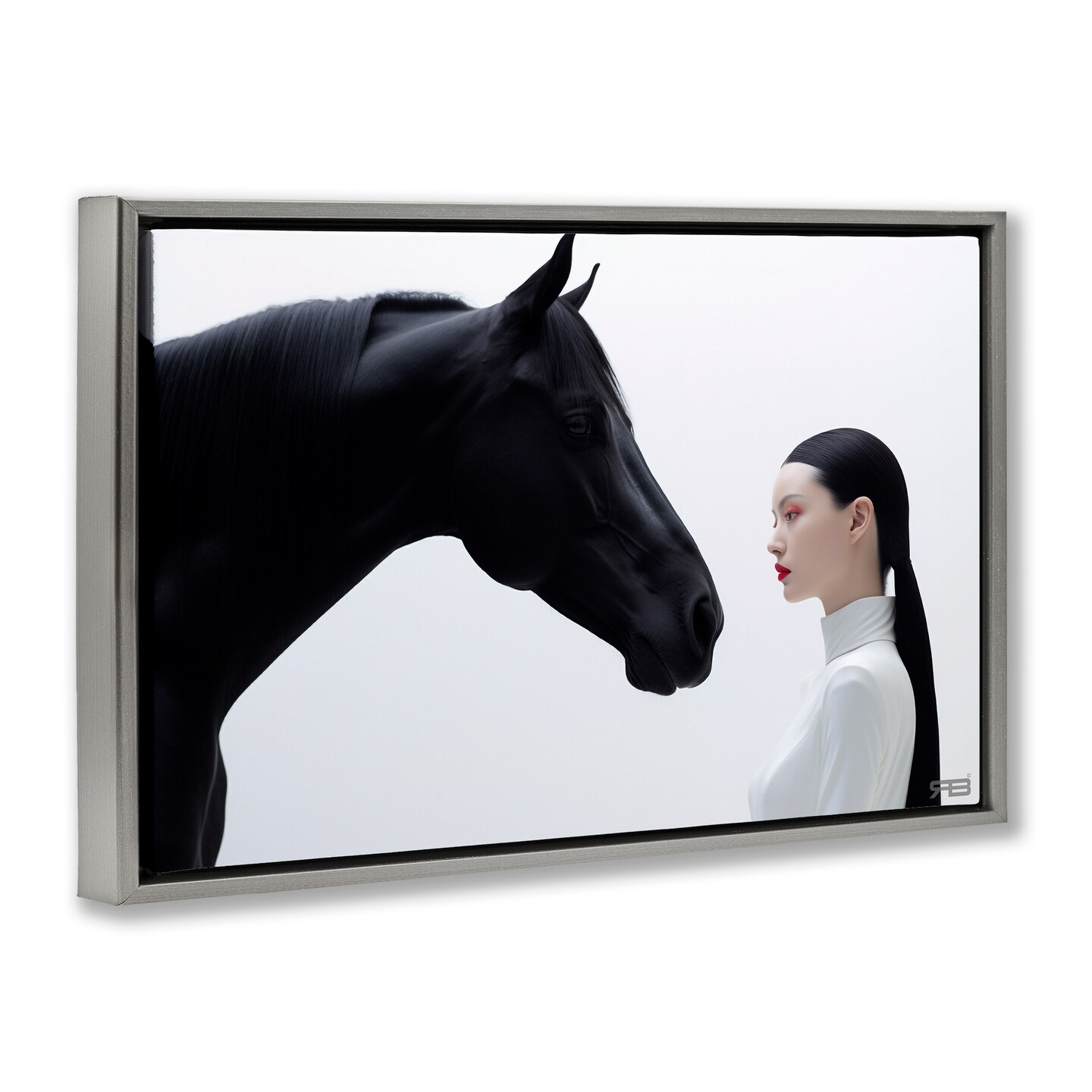 Stupell Industries Sleek Black Horse & Girl Framed Floater Canvas Wall Art Design by RB