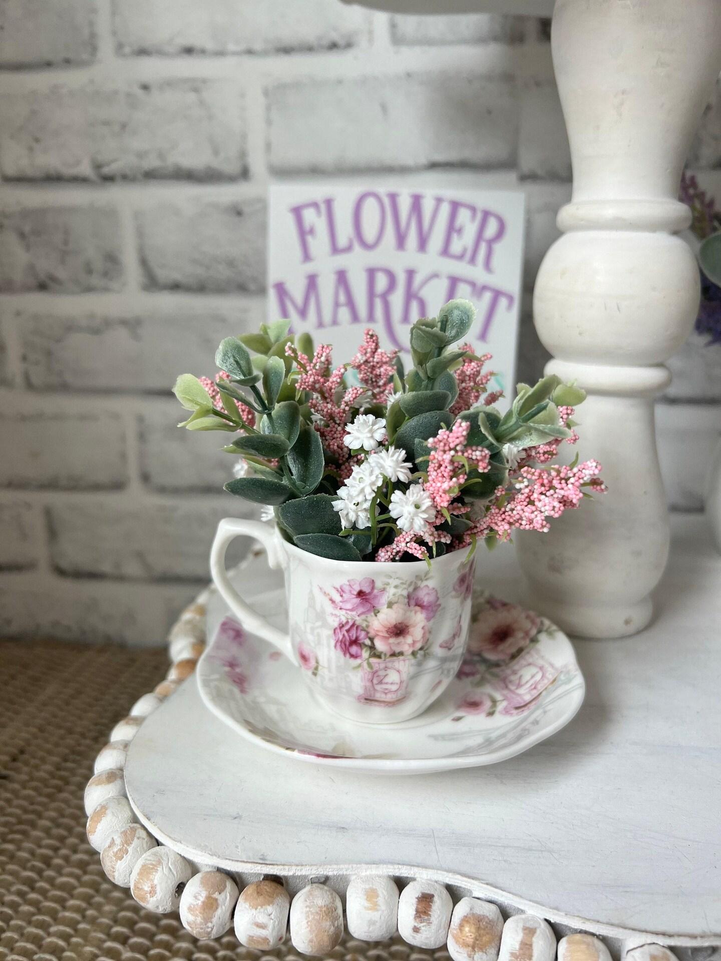 Spring tiered Tray mini floral arrangement, mini teacup, teacup