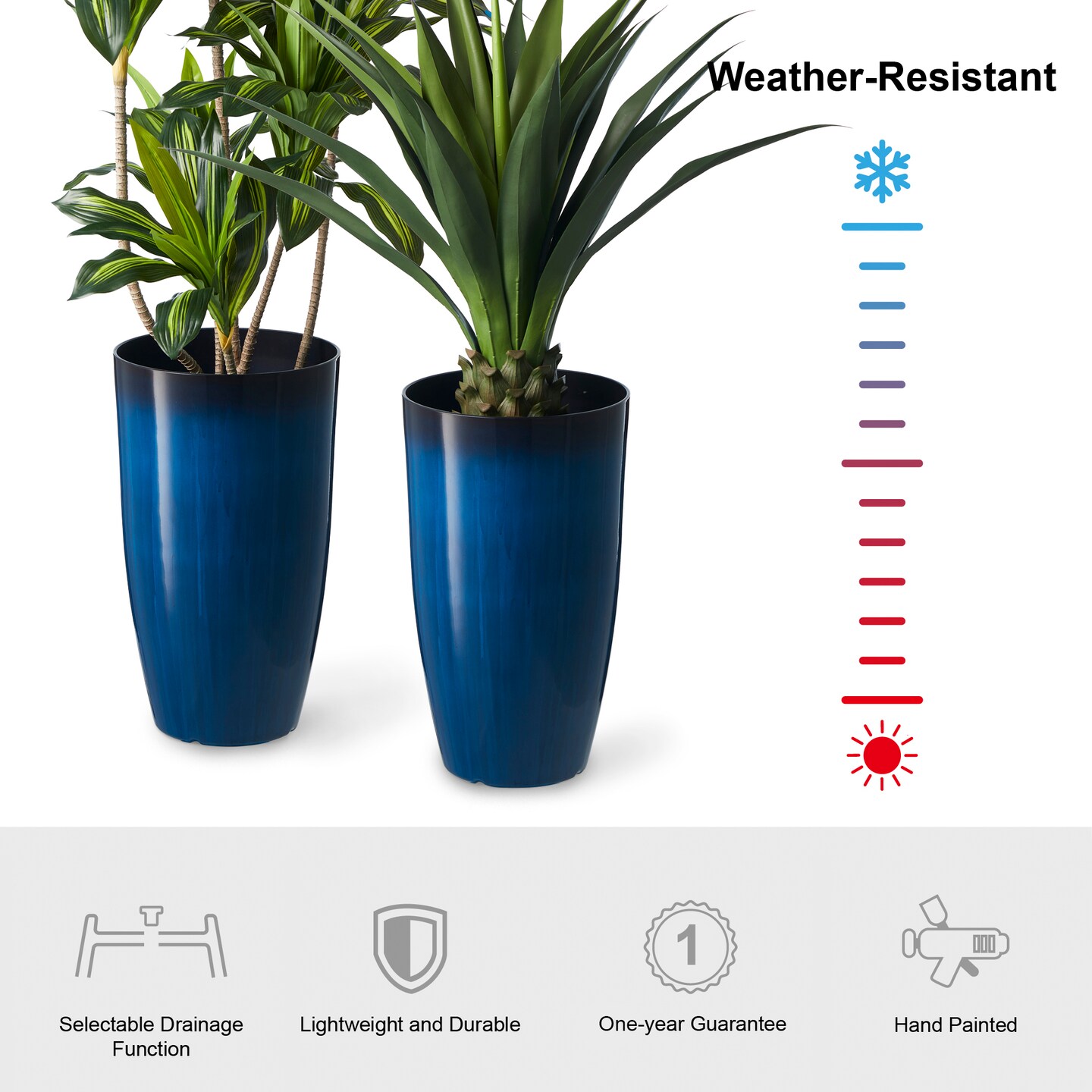 23.5&#x22;H Set of 2 Oversized Gradient Faux Ceramic Tall Plastic Planter